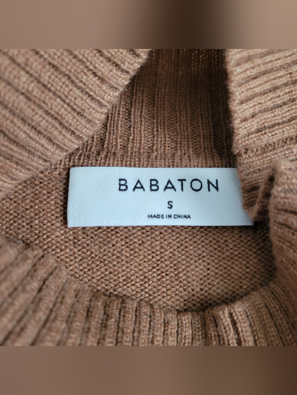 Aritzia Babaton Wool Cashmere Sweater Brown Tan Turtleneck Mock Neck Small - Picture 4 of 7